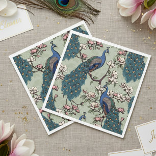Servilleta De Papel Pavo Real Azul colorido y verde Magnolia