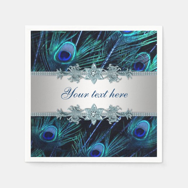 Servilleta De Papel Pavo Real Azul Royal Plateado (Anverso)