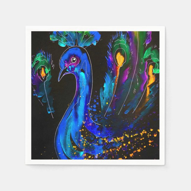 Servilleta De Papel Pavo real caprichoso pintado (Anverso)