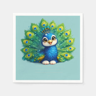 Servilleta De Papel Pavo real lindo con ojos grandes diseño de pájaro