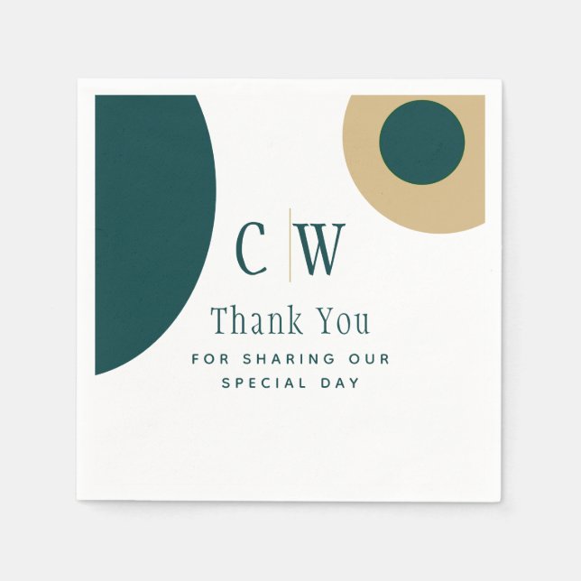 Servilleta De Papel Pavo Real Verde Agradecimiento de Boda de Oro (Anverso)