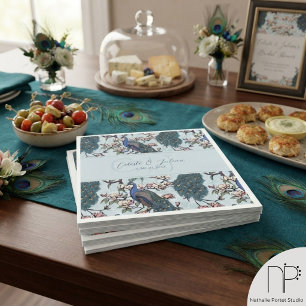 Servilleta De Papel Pavos Reales Florales y Magnolia Chinoiserie Azul
