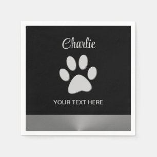Servilleta De Papel Paw de perro plateado sobre fondo negro