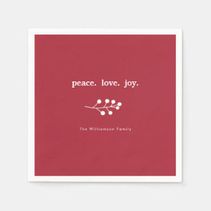 Servilleta De Papel Paz Amor Alegría Bayas de Acebo Fiesta Navidad Roj