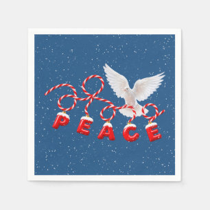 Servilleta De Papel PAZ de Navidad con paloma blanca y copos de nieve