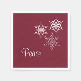 Servilleta De Papel Paz y tres copos de nieve en Borgoña