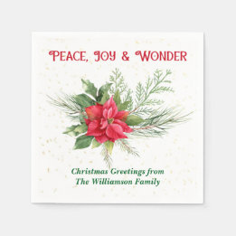Servilleta De Papel Peace Joy & Wonder Red Poinsettia Christmas