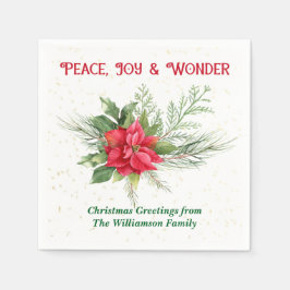 Servilleta De Papel Peace Joy & Wonder Red Poinsettia Christmas