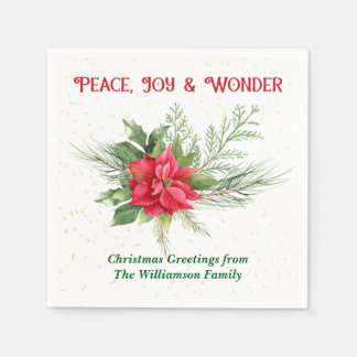 Servilleta De Papel Peace Joy & Wonder Red Poinsettia Christmas