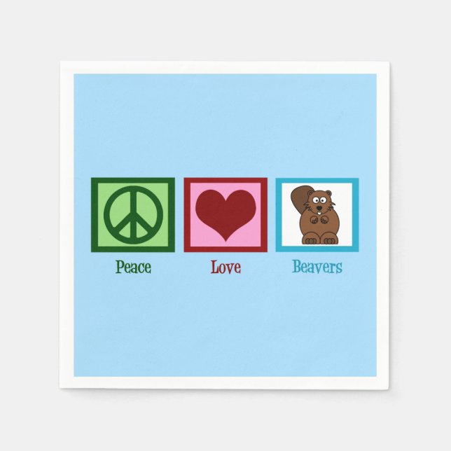 Servilleta De Papel Peace Love Beavers Cute Blue Beaver Fiesta (Anverso)
