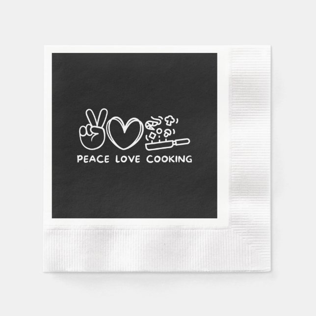 Servilleta De Papel Peace, Love Cooking Retro Cooking Lover Chef Food  (Anverso)