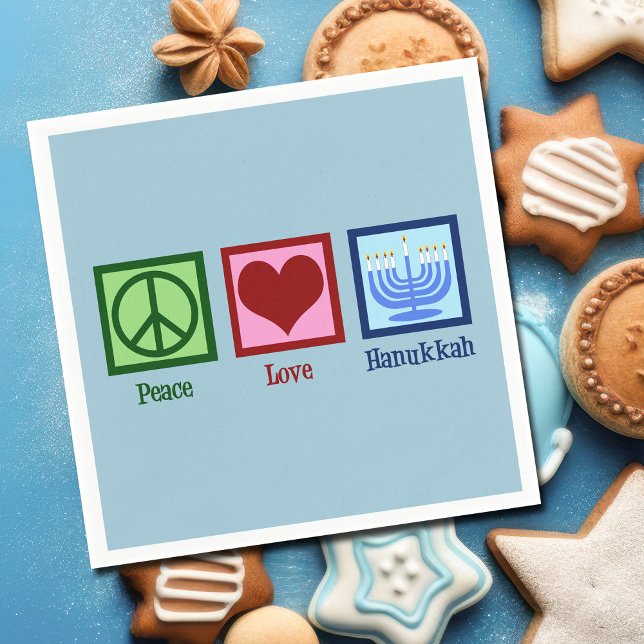 Servilleta De Papel Peace Love Hanukkah Menorah Cute Blue Fiesta (Subido por el creador)