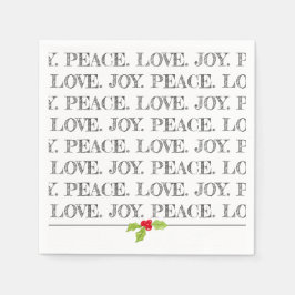 Servilleta De Papel Peace Love Joy Navidades Holly Holiday Fun