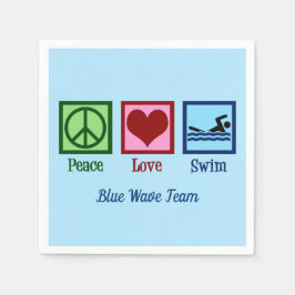 Servilleta De Papel Peace Love Swim Team Personalizado Blue Pool Fiest
