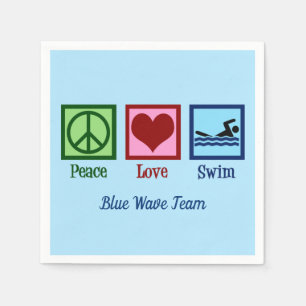Servilleta De Papel Peace Love Swim Team Personalizado Blue Pool Fiest