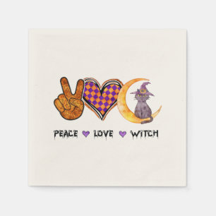 Servilleta De Papel Peace Love Witch - Diseño de Halloween