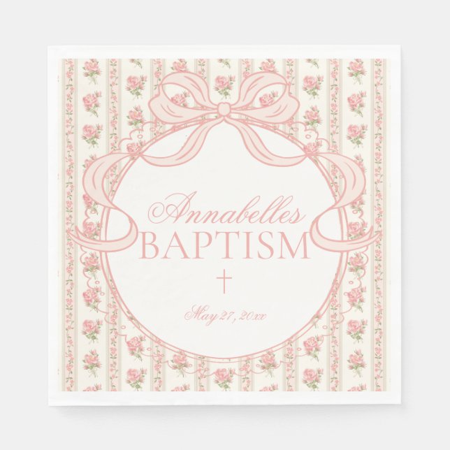 Servilleta De Papel Peach and Beige Fancy Floral Baptism Table Decor (Anverso)