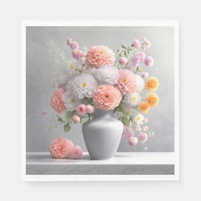 Servilleta De Papel Peach and White Dahlia Bouquet (Anverso)