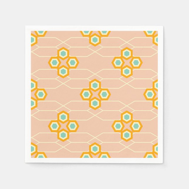 Servilleta De Papel Peach background hexagonal floral pattern  (Anverso)