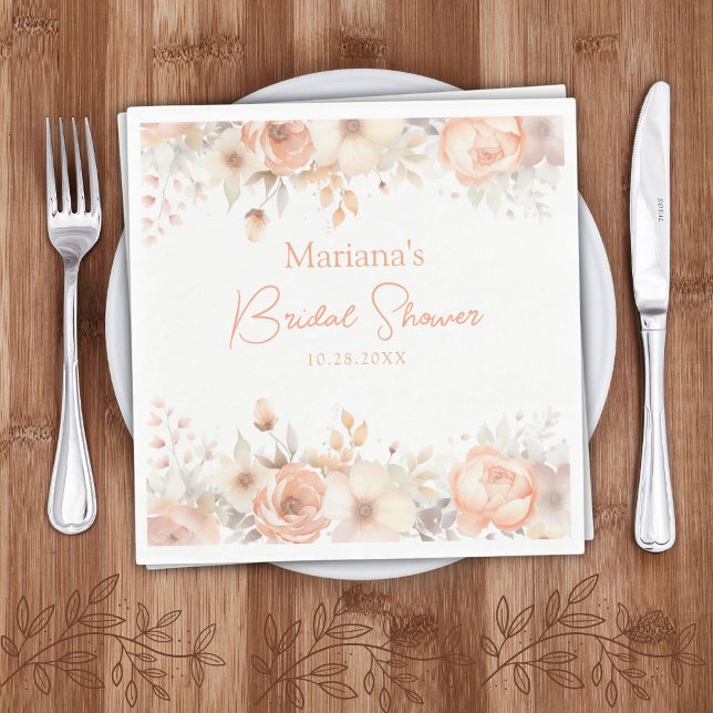 Servilleta De Papel Peach Beige Floral Bridal Shower (Subido por el creador)