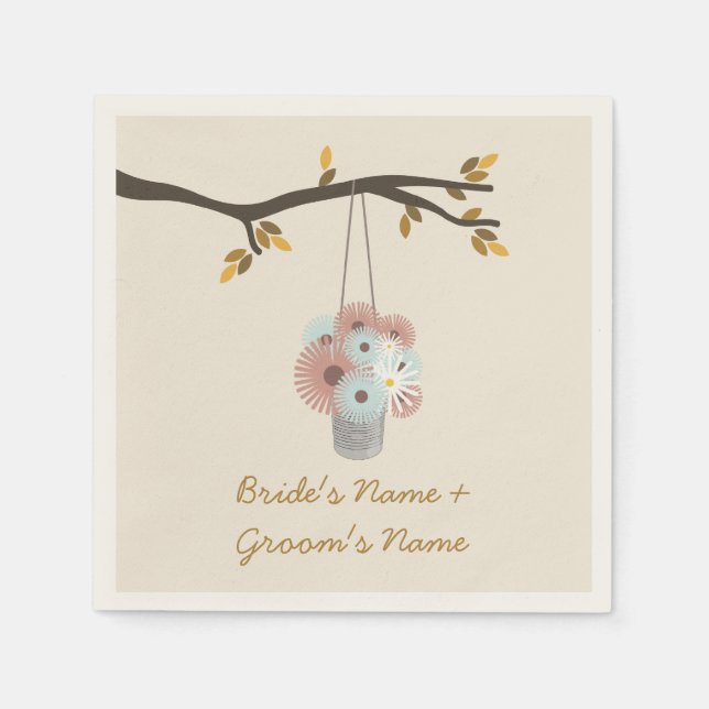 Servilleta De Papel Peach + Blue Flowers Napkins (Anverso)