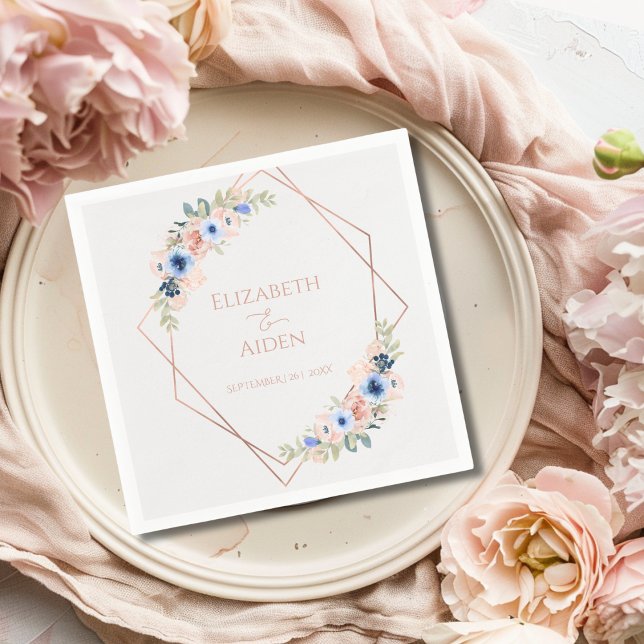 Servilleta De Papel Peach Blue Wedding Collection (Peach Blue Light-Gray Wedding Collection Napkins)