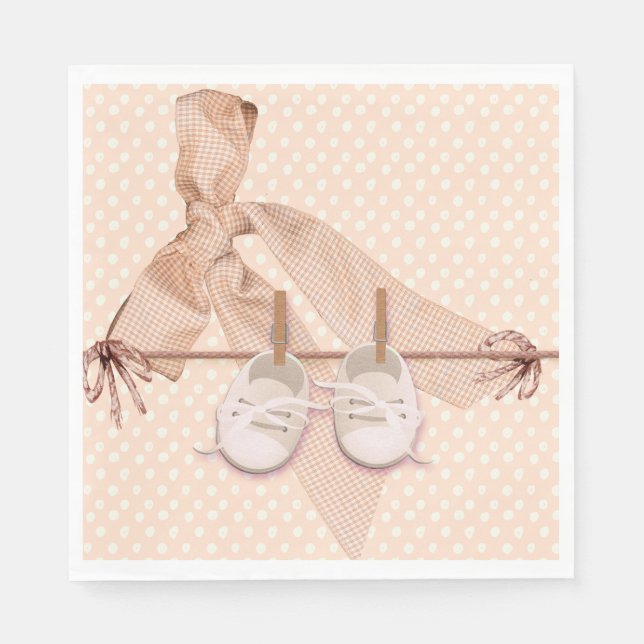 Servilleta De Papel Peach Bow Baby Shower (Anverso)