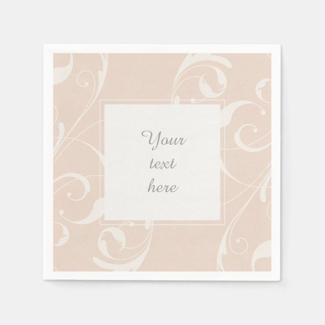 Servilleta De Papel Peach & Creamy White Floral Swirl Elegante Boda (Anverso)