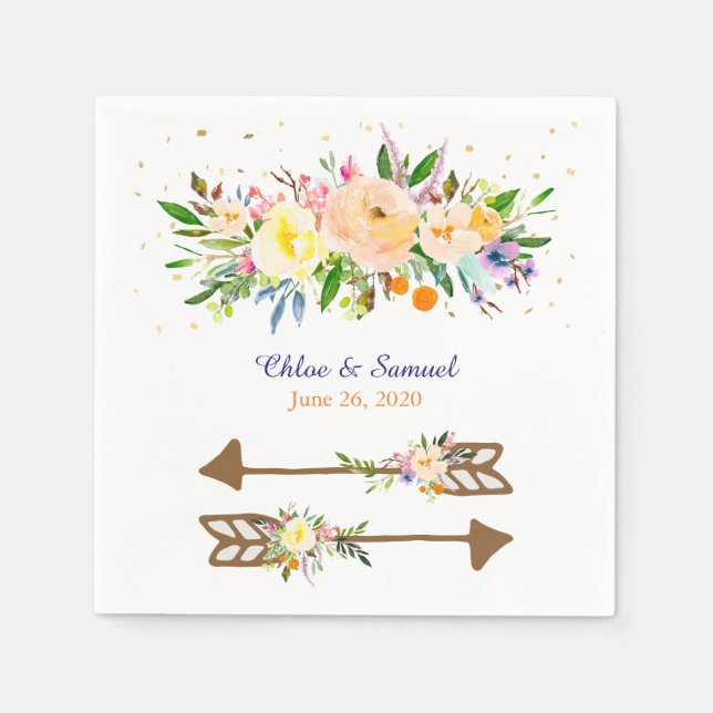 Servilleta De Papel Peach Floral Bouquet Boda (Anverso)