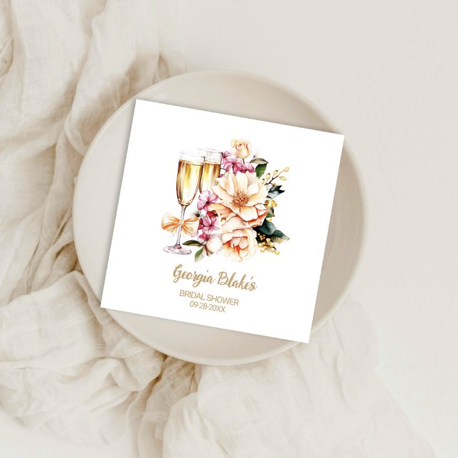 Servilleta De Papel Peach Floral Champagne Glass Bridal Shower (Subido por el creador)