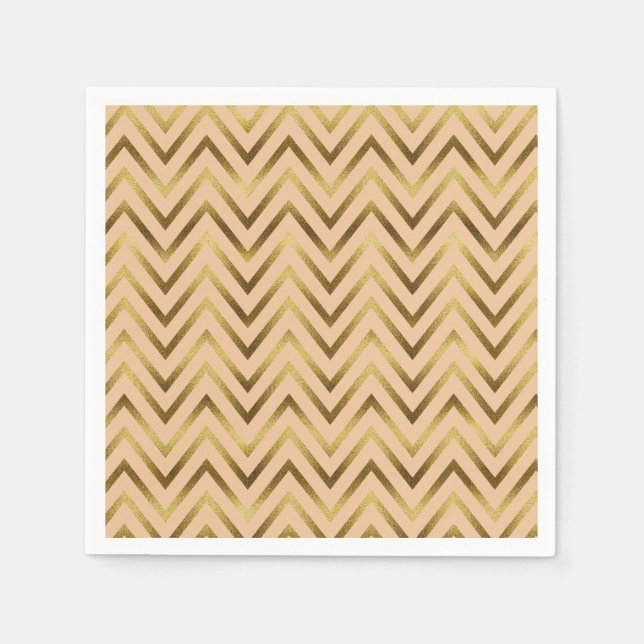 Servilleta De Papel Peach & Gold Chevron Stripe (Anverso)