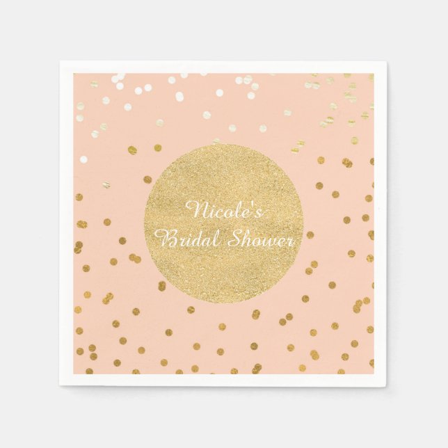 Servilleta De Papel Peach & Gold Shiny Confetti Dots Moda moderna (Anverso)
