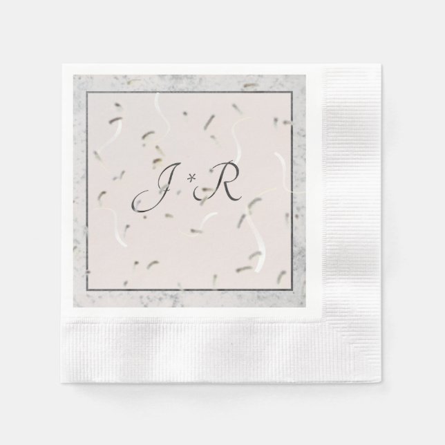 Servilleta De Papel Peach & Gray Marble Monogramado Napkins (Anverso)