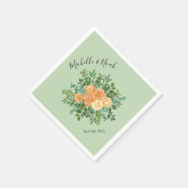 Servilleta De Papel Peach Green Boda Spring Pastel Floral