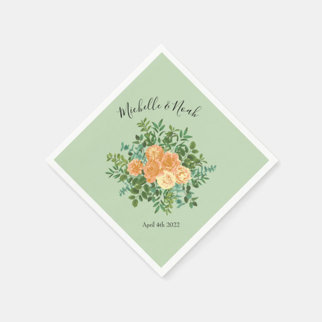 Servilleta De Papel Peach Green Boda Spring Pastel Floral (Borde)