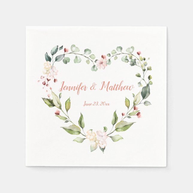 Servilleta De Papel Peach Peach Pink Heart Sunny Wreath Bodas Napkins (Anverso)