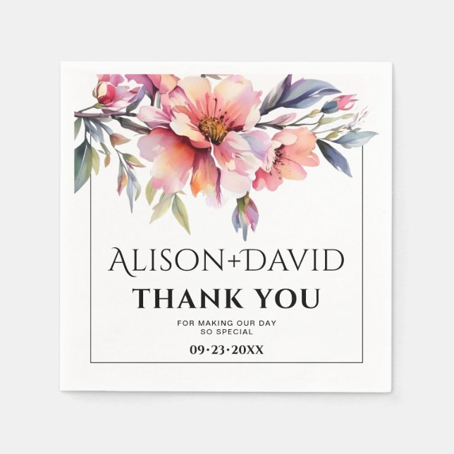 Servilleta De Papel Peach-pink rhododendron flowers typography wedding (Anverso)