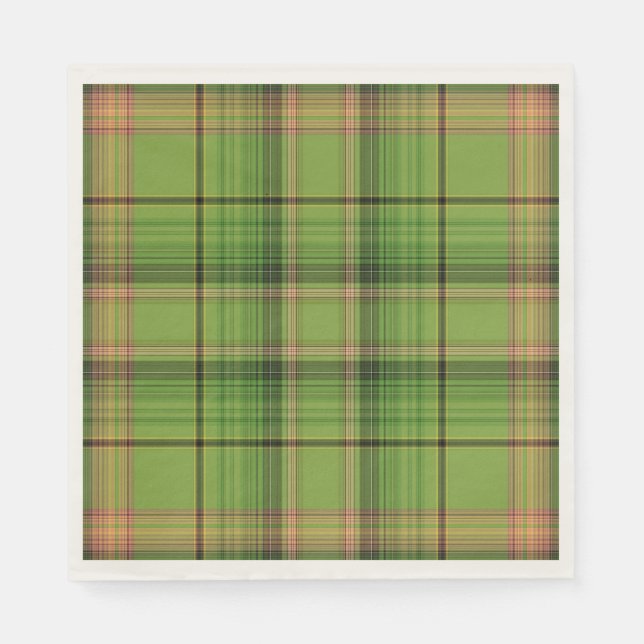 Servilleta De Papel Peach y Green Plaid (fondo) (Anverso)