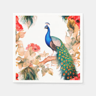 Servilleta De Papel Peacock and Flowers Paper Party Napkins