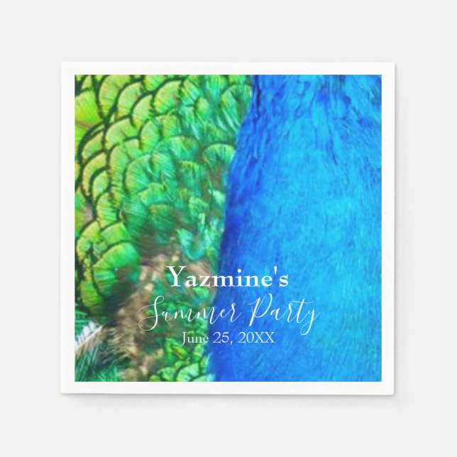 Servilleta De Papel Peacock Blue Green Feather Texbes de verano (Anverso)