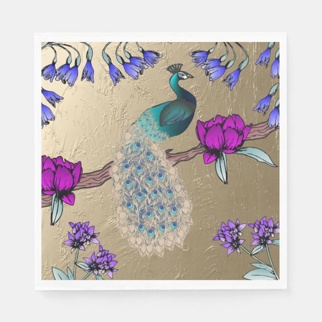 Servilleta De Papel Peacock En Oro (Anverso)