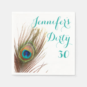 Servilleta De Papel Peacock Feather cumpleaños número 30