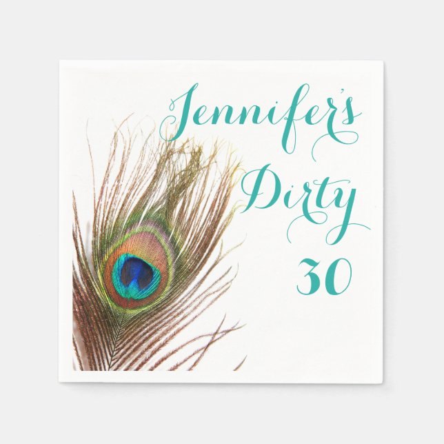 Servilleta De Papel Peacock Feather cumpleaños número 30 (Anverso)