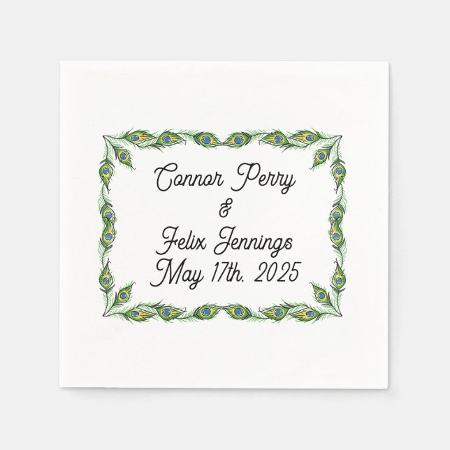 Servilleta De Papel Peacock Feathers Boda Coctail (Anverso)