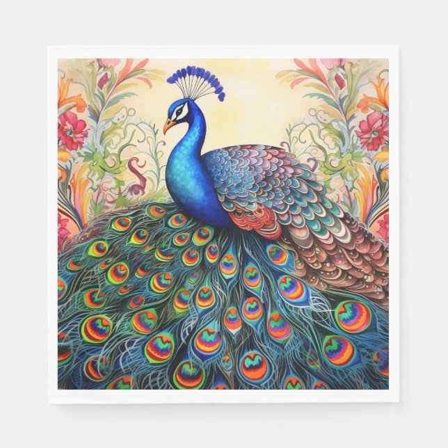Servilleta De Papel Peacock Floral Elegante Napkins de papel de Bonito (Anverso)