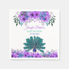 Servilleta De Papel Peacock verde y azul | Flores de color morado