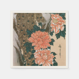 Servilleta De Papel Peacock y peonías de Hiroshige, arte japonés