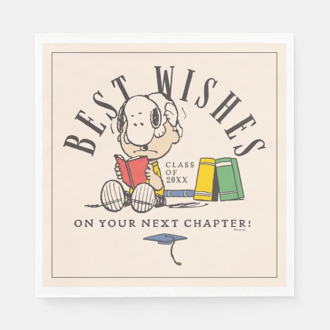 Servilleta De Papel Peanuts Best Wishes Graduation Snoopy Reading (Anverso)