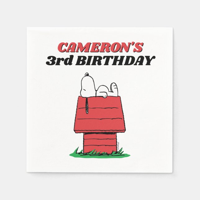 Servilleta De Papel Peanuts Snoopy Dog House Birthday Napkins (Anverso)