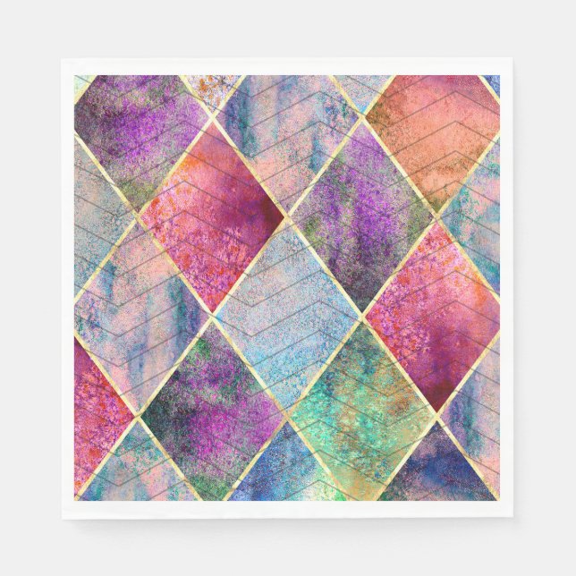 Servilleta De Papel Pearl Harlequin Herringbone Trippy Hippie Rainbow (Anverso)